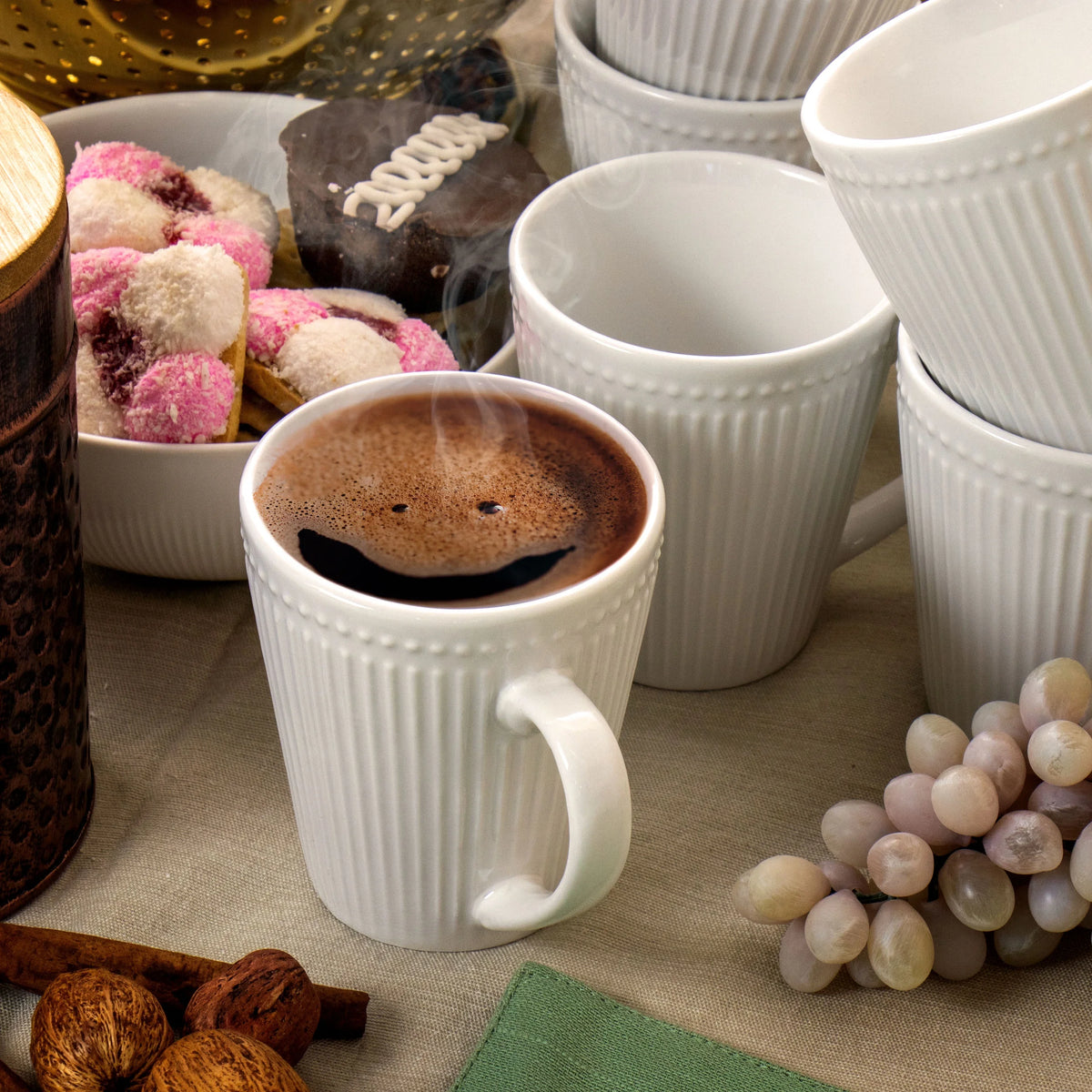 12 Piece Porcelain Mug Set in White H8228