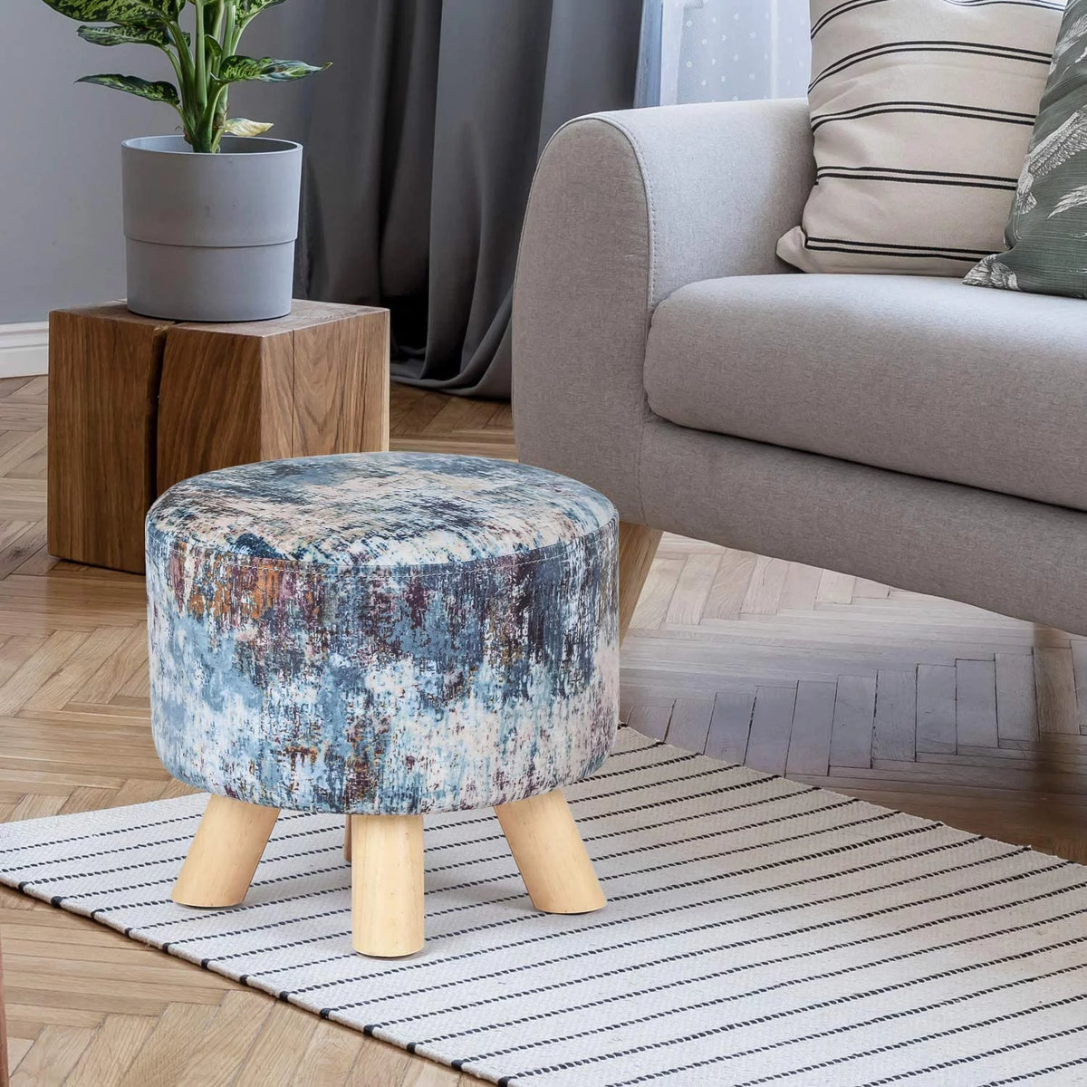 Round Fabric Padded Ottoman Foot Rest Stool E9069