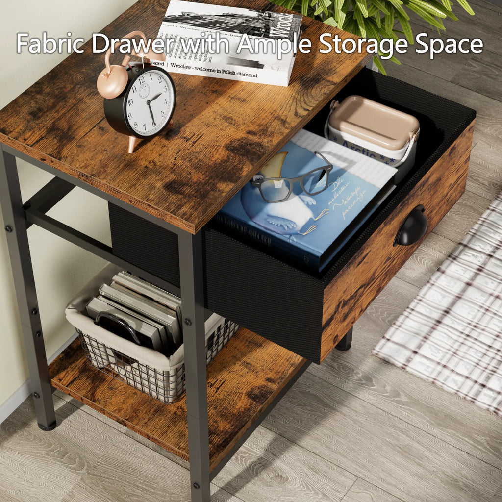 Set of 2 Nightstands with Fabric Drawer and Storage Shelf N30162