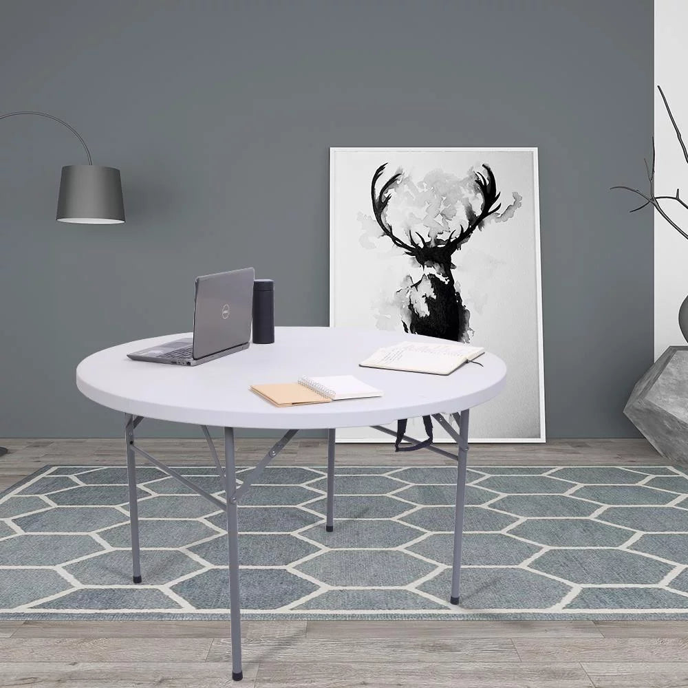 48in Portable Folding Table Round Plastic Steel C3012