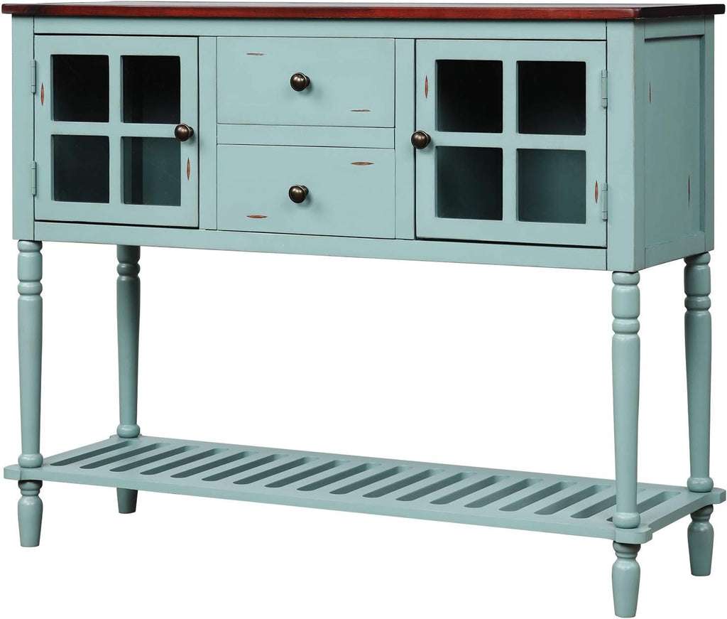 Antique Blue Sofa Table with Two Drawers and Two Cabinets W361