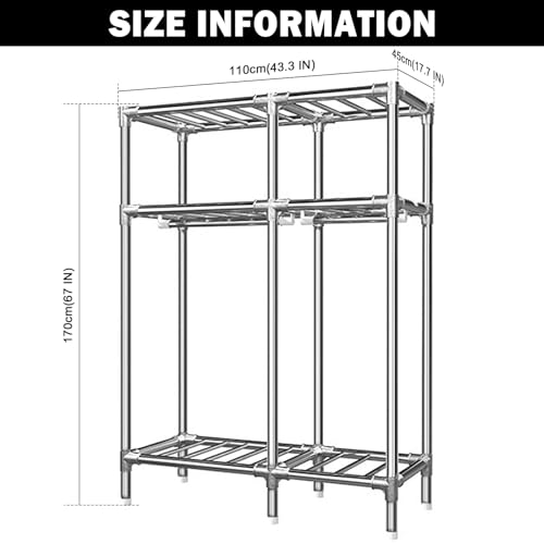 Metal Wardrobe Closet with 2 Hanging Rods, Storage Shelves (43.3 x 17.7 x 67 Inches) A972