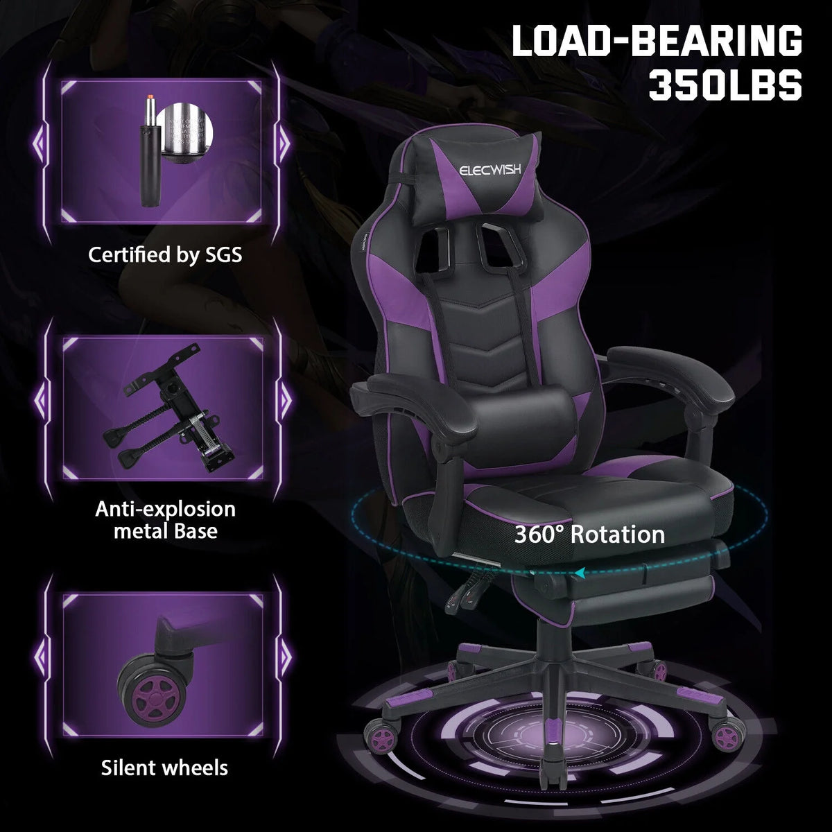 Purple Massage Gaming Chair C569