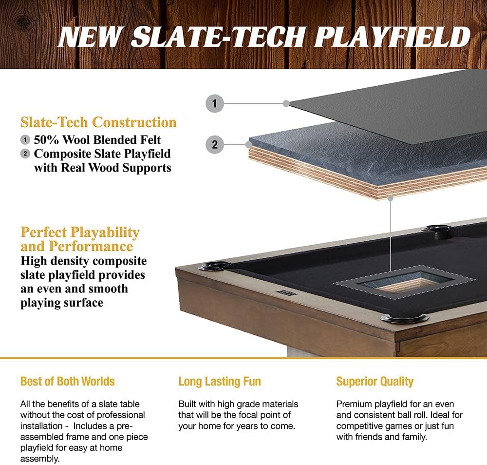 8' Slate-Tech Drop Pocket Table with Pool Ball and Cue Stick Set O662