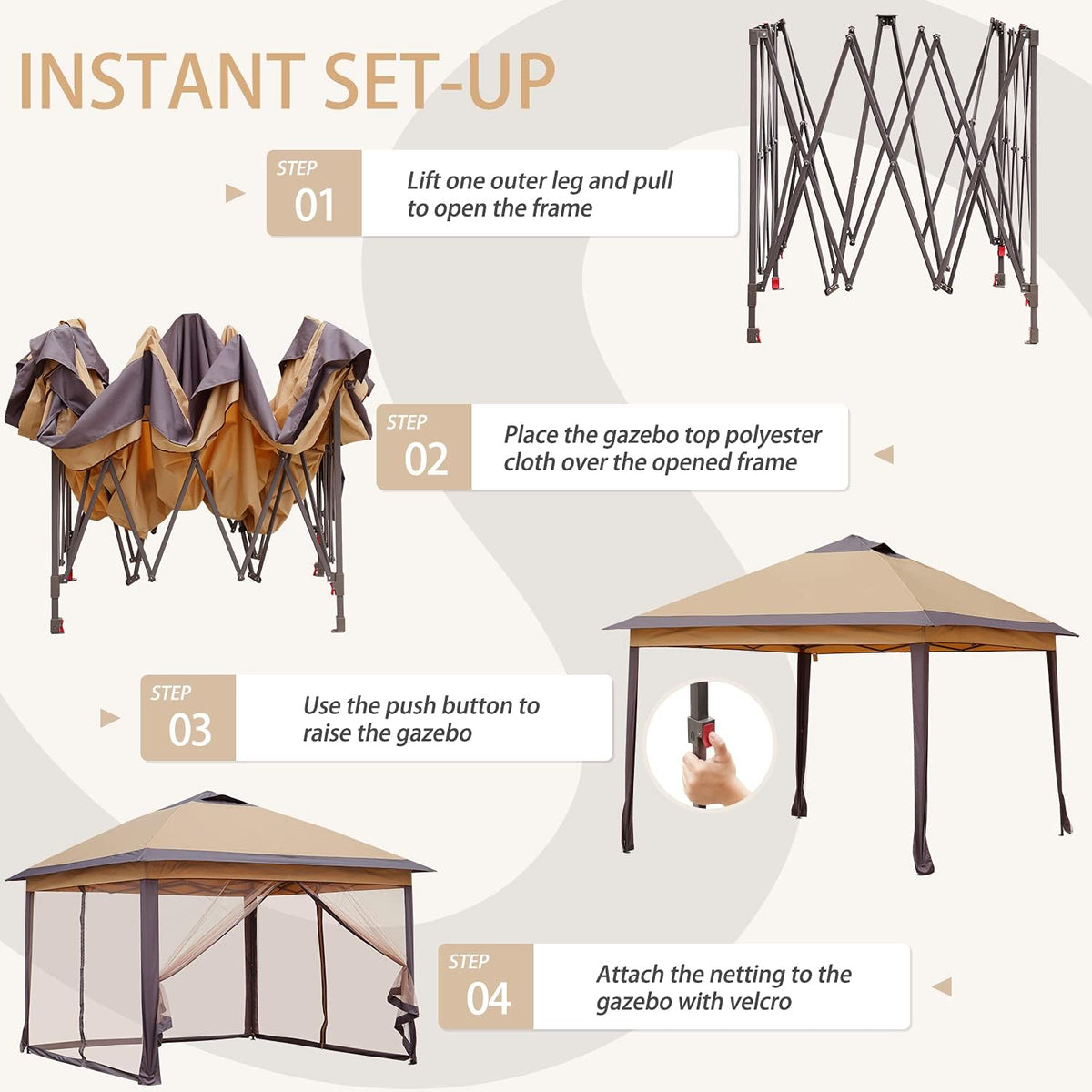 Brown 11'x11' Pop up Canopy Tent with Netting Sidewalls M9234