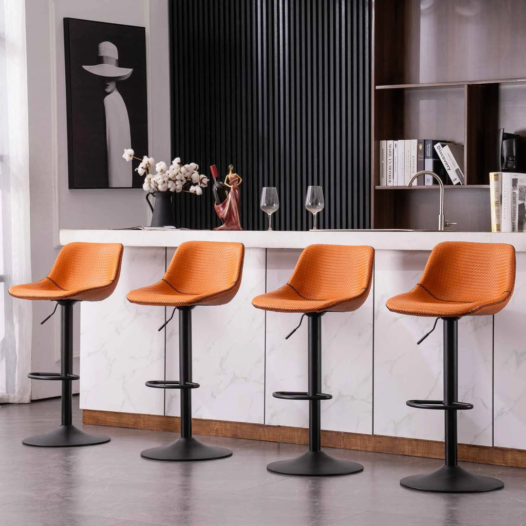 Orange PU Leather Swivel Bar Stools Set of 2 I300