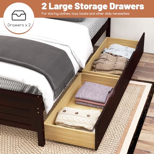 White Twin Size Bed Frame with 2 Drawers U3122