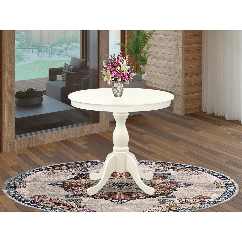 Dining Table Linen White Top and Pedestal Leg Finish C936504