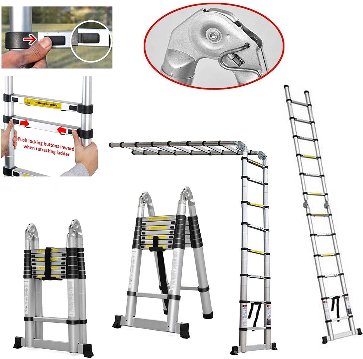 16.5Ft Aluminum Telescoping Ladder, 330lbs Load Capacity S90012