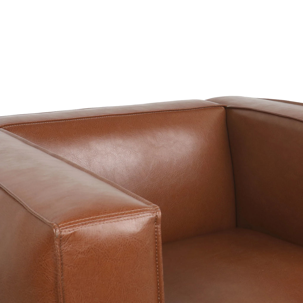 Cognac Brown and Dark Walnut Faux Leather 3 Piece Sofa Set Q744
