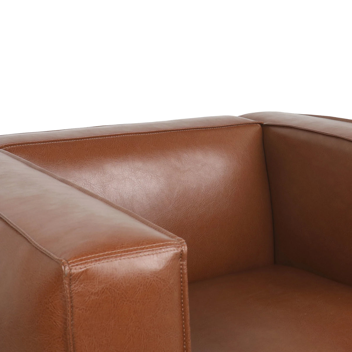 Cognac Brown and Dark Walnut Faux Leather 3 Piece Sofa Set Q744