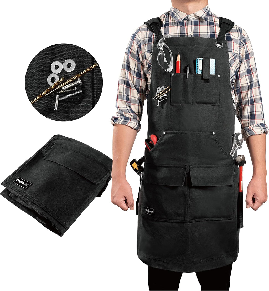 Black Waxed Canvas Carpenter Apron with Pockets, Pack of 2 A409464