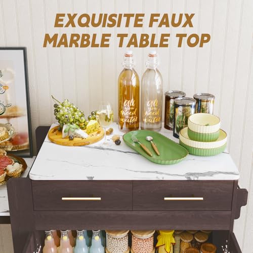 Extendable Kitchen Island on Wheels with Power Outlet and Storage Cabinet and Drawers U186