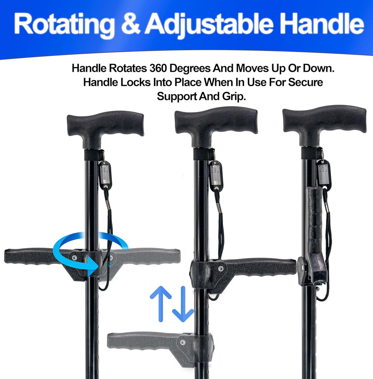 Adjustable Quad Prong Cane with Rotatable Second Support Handle K806