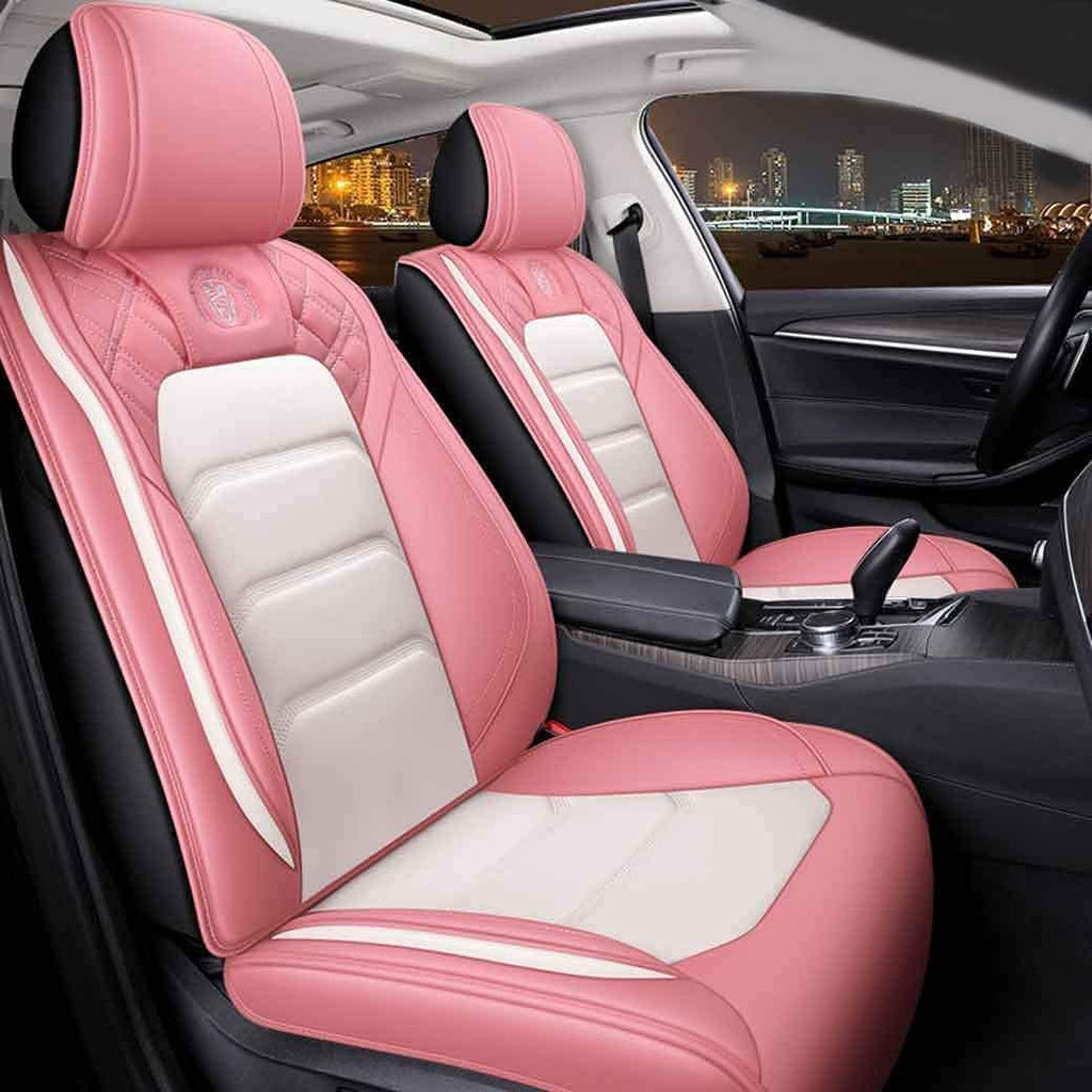 Leather Car Seat Covers 5 Seats Full Set Black Pink Y8481
