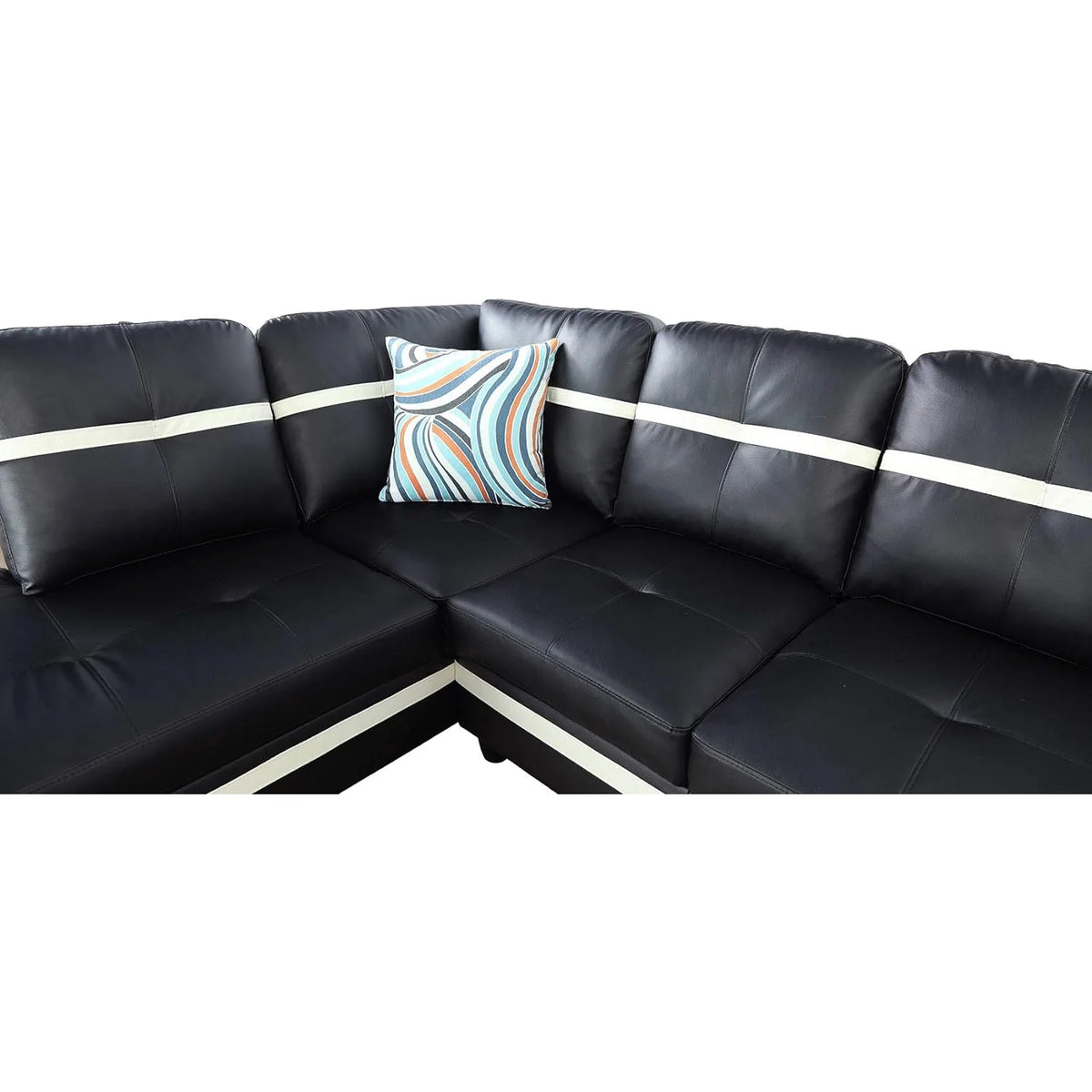 Black Leather 3-Piece L-Shaped Sectional Sofa Set with Ottoman I304507