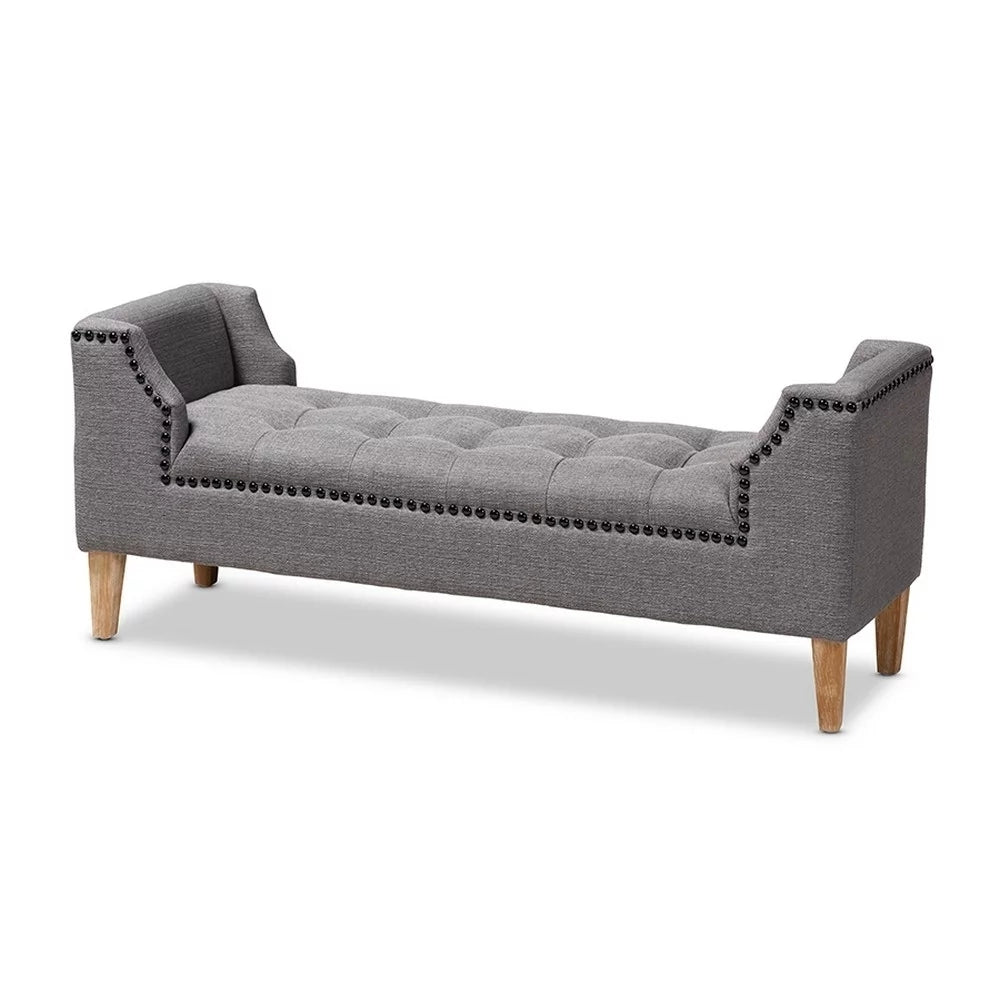 Gray Linen Fabric Upholstered Wood Bench V813