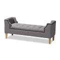 Gray Linen Fabric Upholstered Wood Bench V813