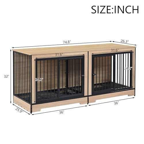 XL Double Large Wooden Dog Crate Furniture with Tray & Partition K1417