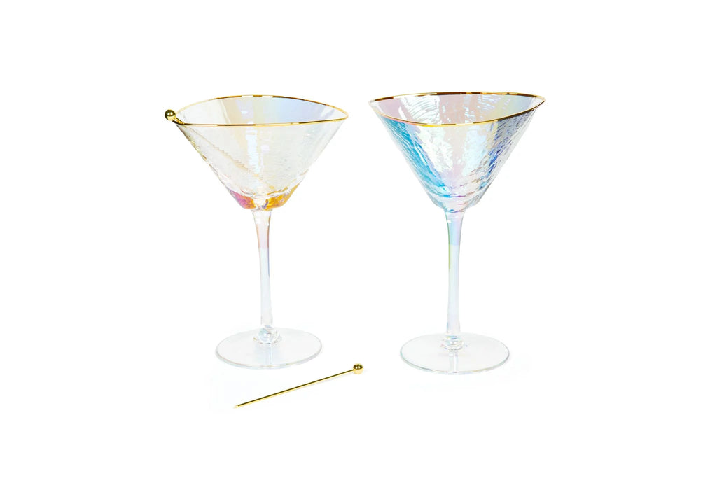 Iridescent Handmade Hammered Martini Glasses with Gold Rim Set of 2 S33368