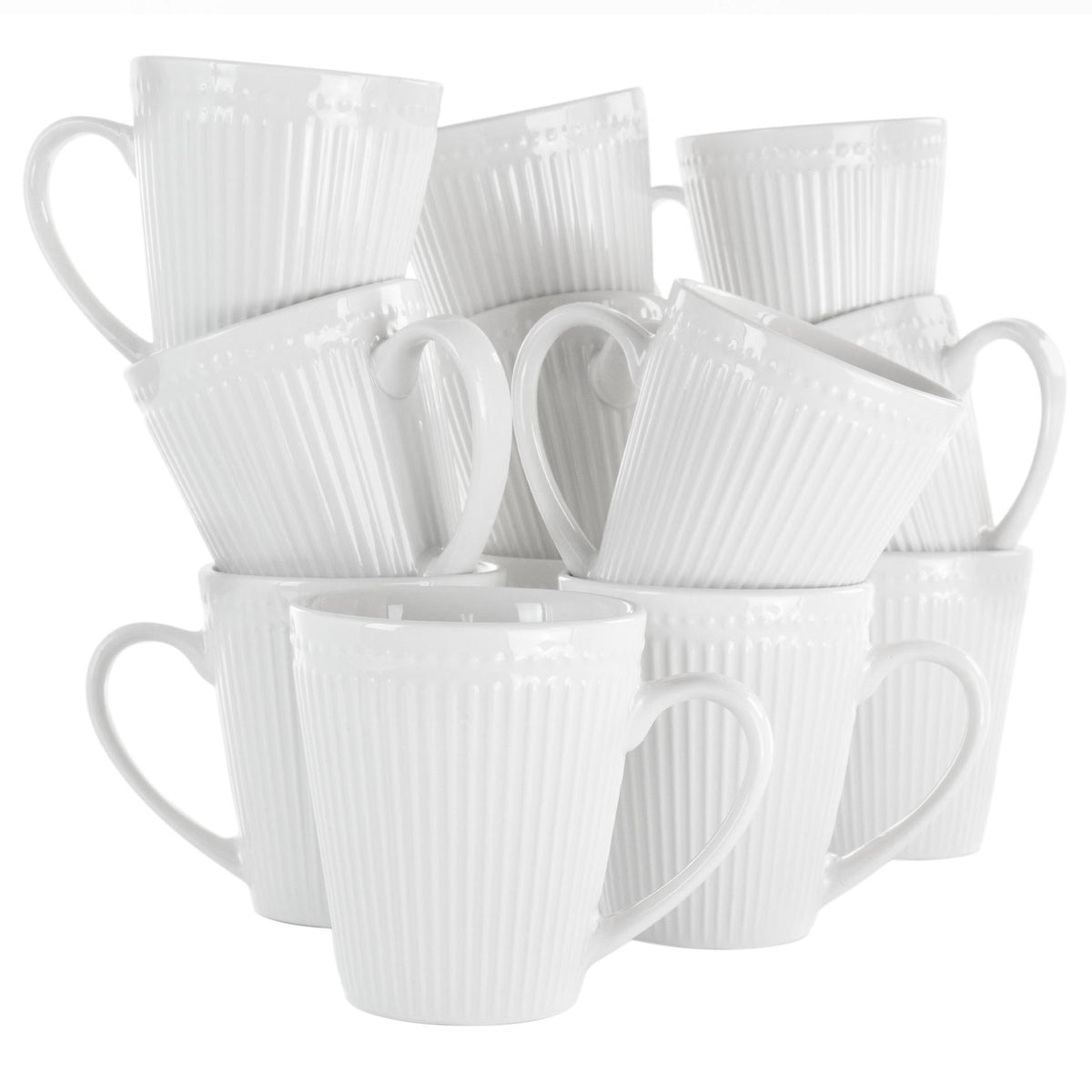 12 Piece Porcelain Mug Set in White H8228