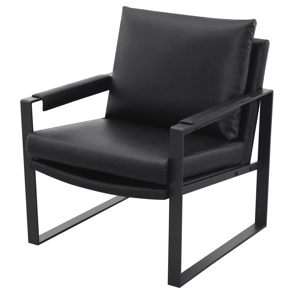 Black Faux Leather Accent Chair with Track Arms N862