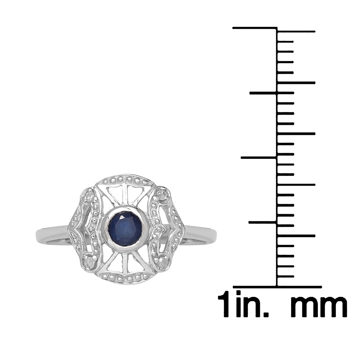Vintage Style Genuine Round Sapphire and Diamond Accent Ring D1387
