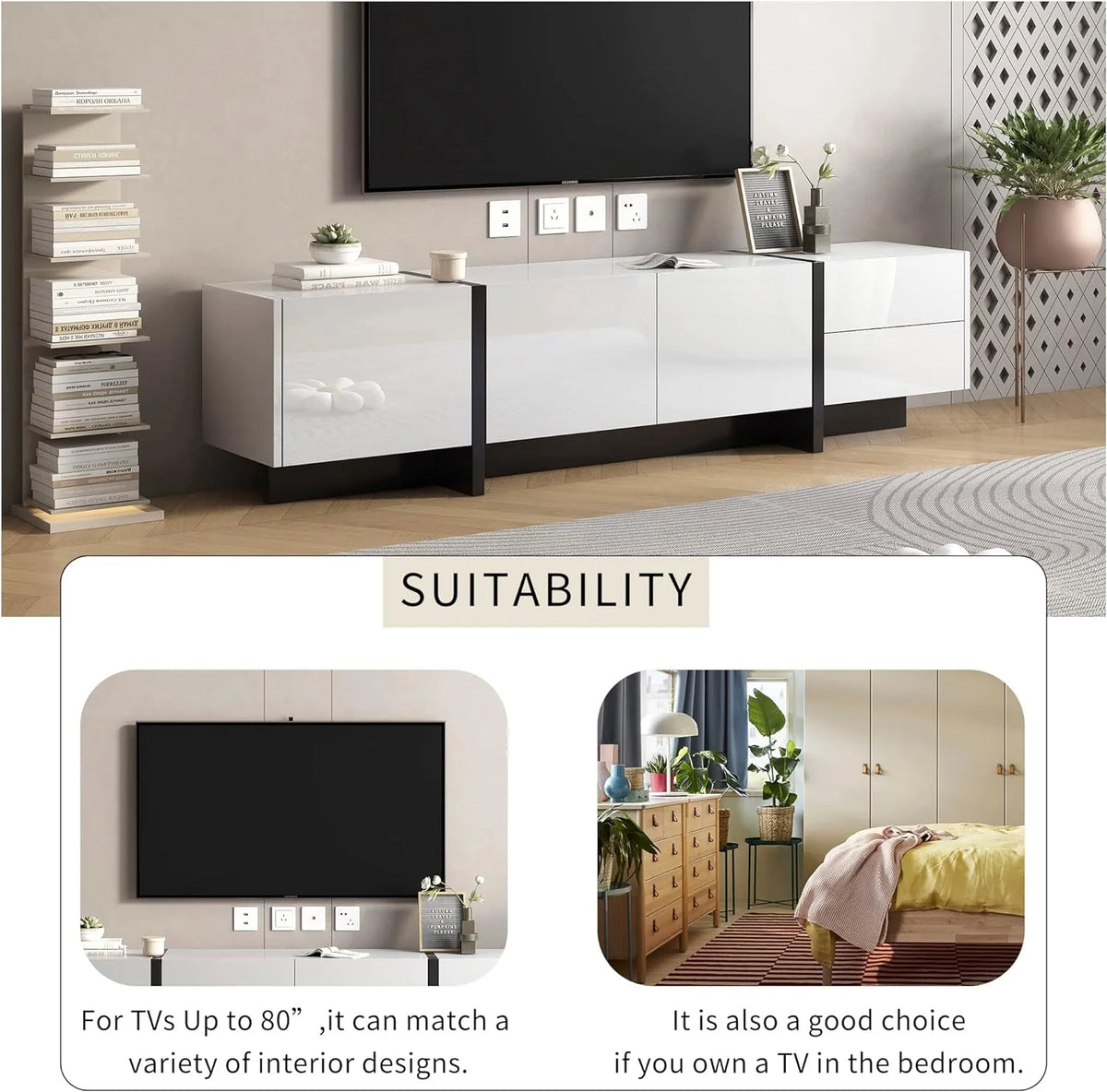 White Black Contemporary Rectangle TV Stand H776846