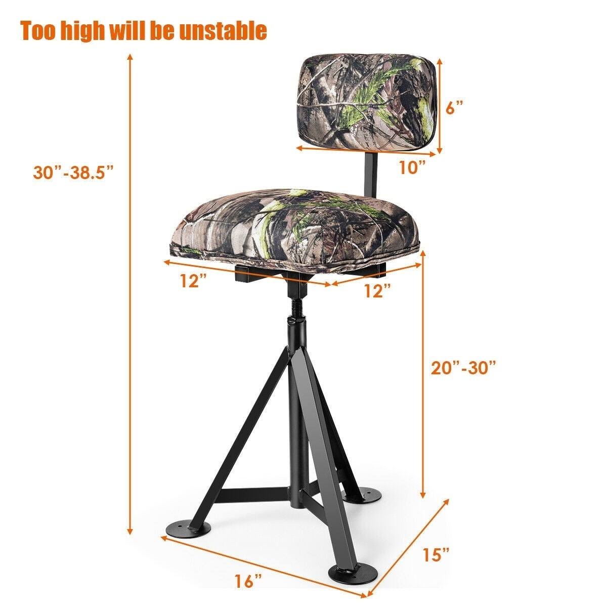 Camouflage Swivel Hunting Tripod Blind Stool with Detachable Backrest S8929