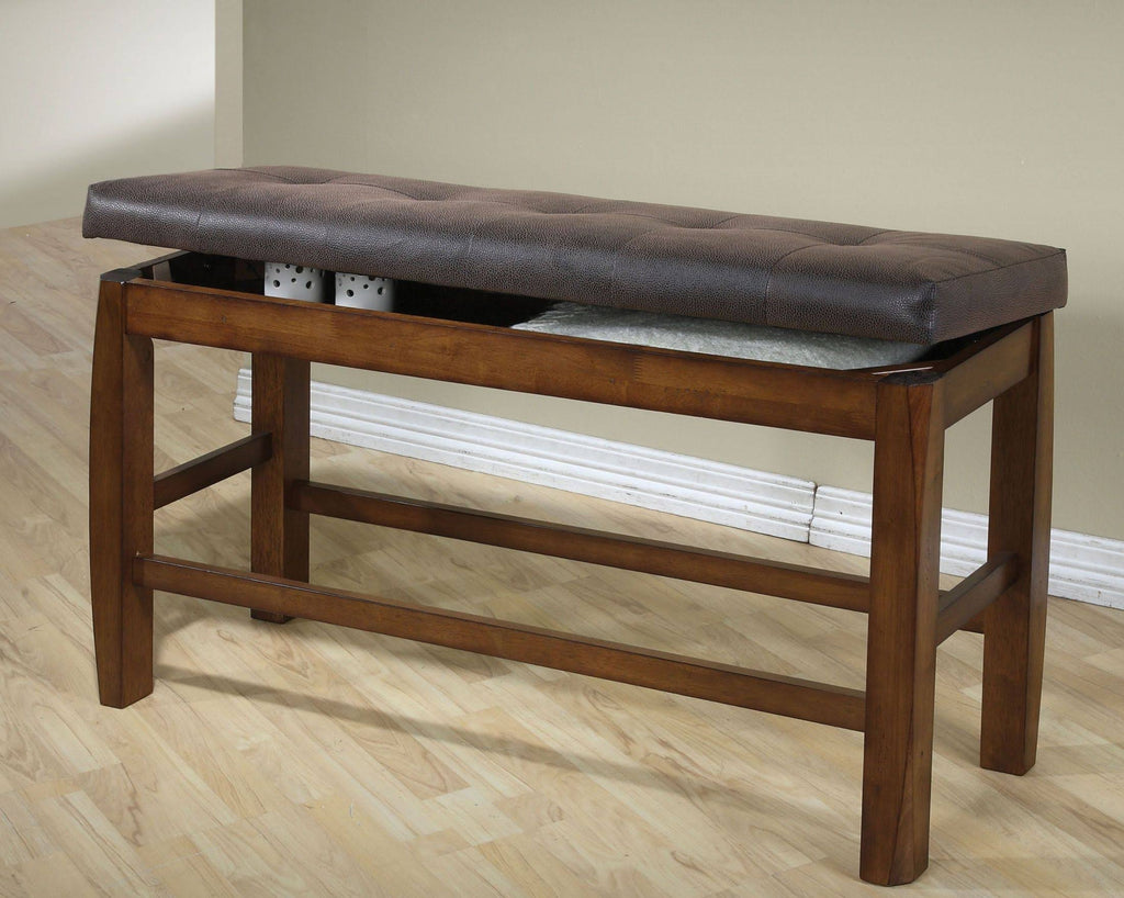 Brown PU & Oak Counter Height Bench with Storage W9207