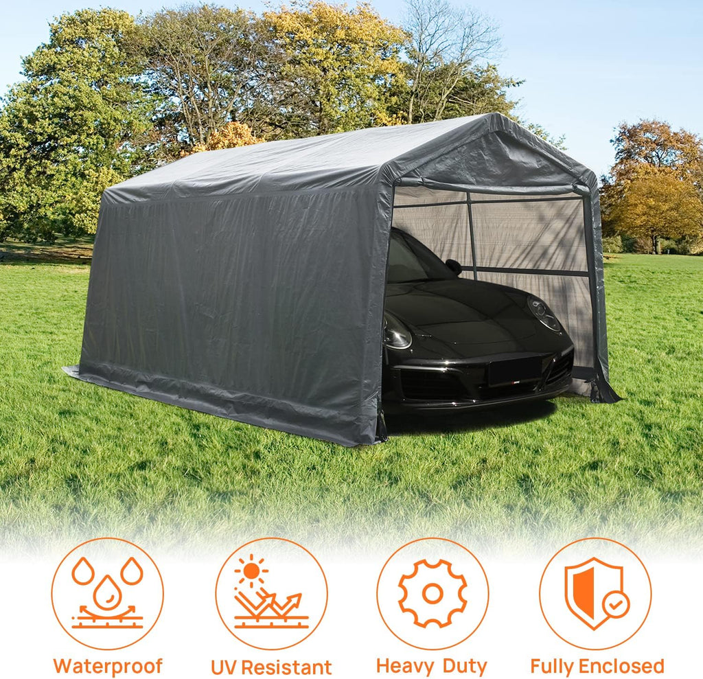 10x15ft Heavy Duty Carport Canopy with Sidewalls Portable Shed I652