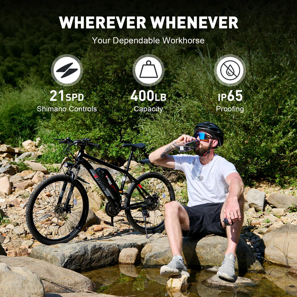 Electric Mountain Bicycle 26" 350W 48V Lithium Battery Black T205227