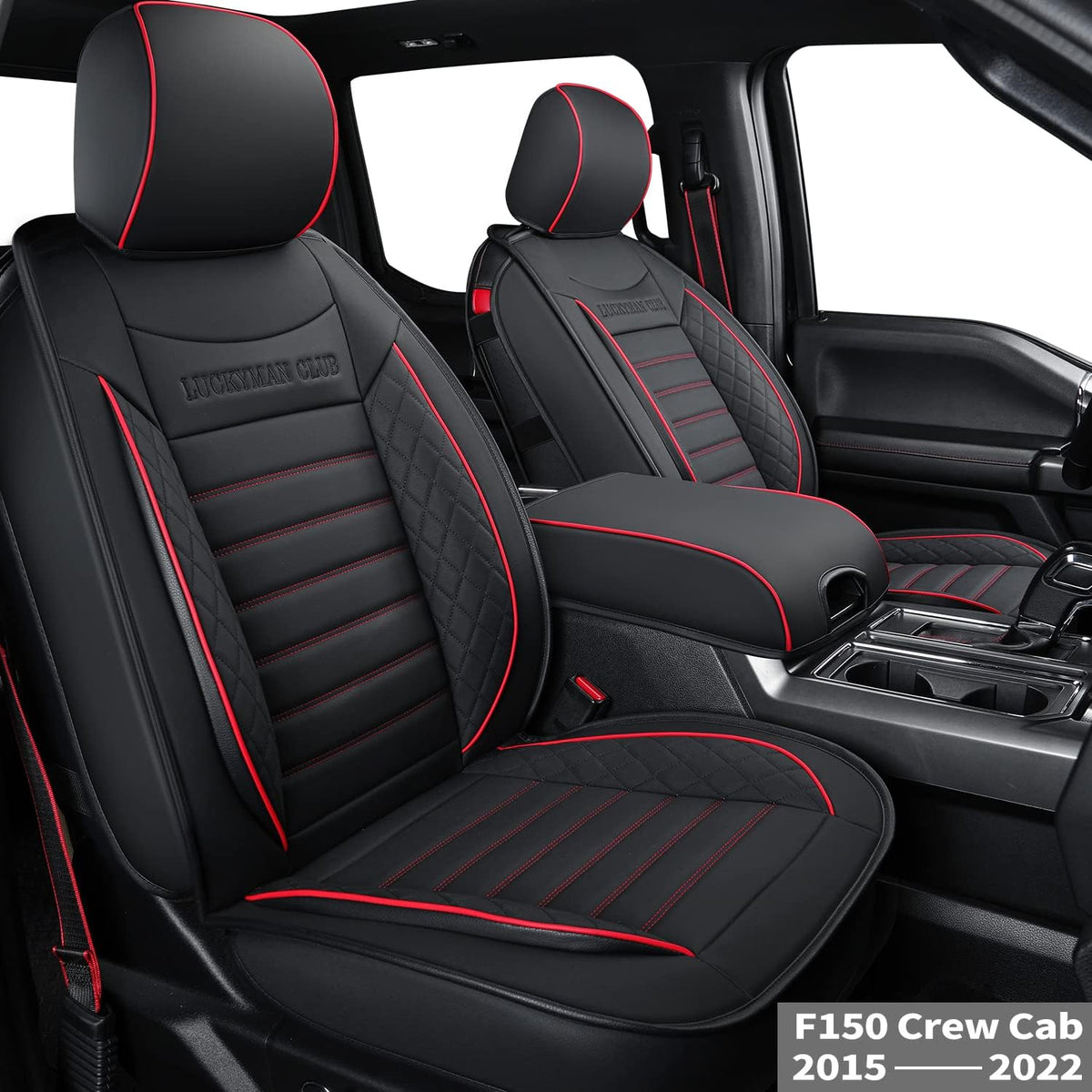 F150 Crew Cab Faux Leather Seat Covers Black & Red O6118