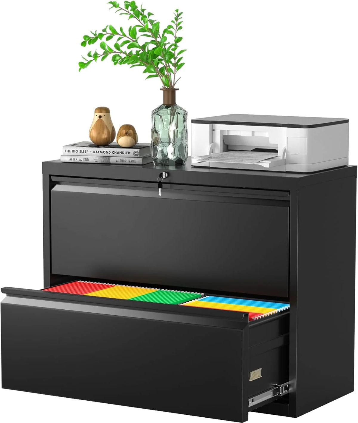 2 Drawer Metal File Cabinet with Lock, Black J222897