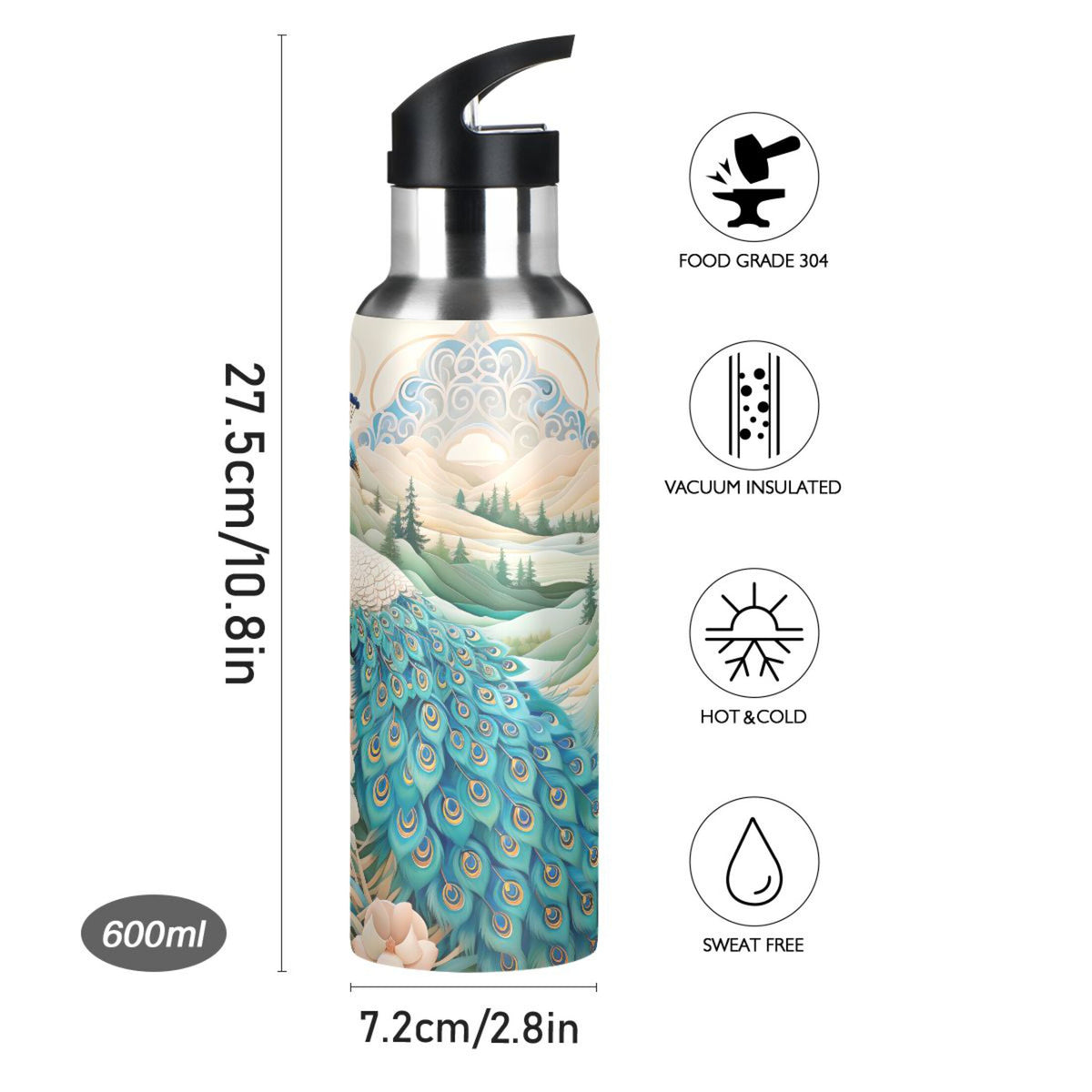 Stainless Steel Insulated Thermos Vacuum Flask Water Bottle with Straw Lid P461