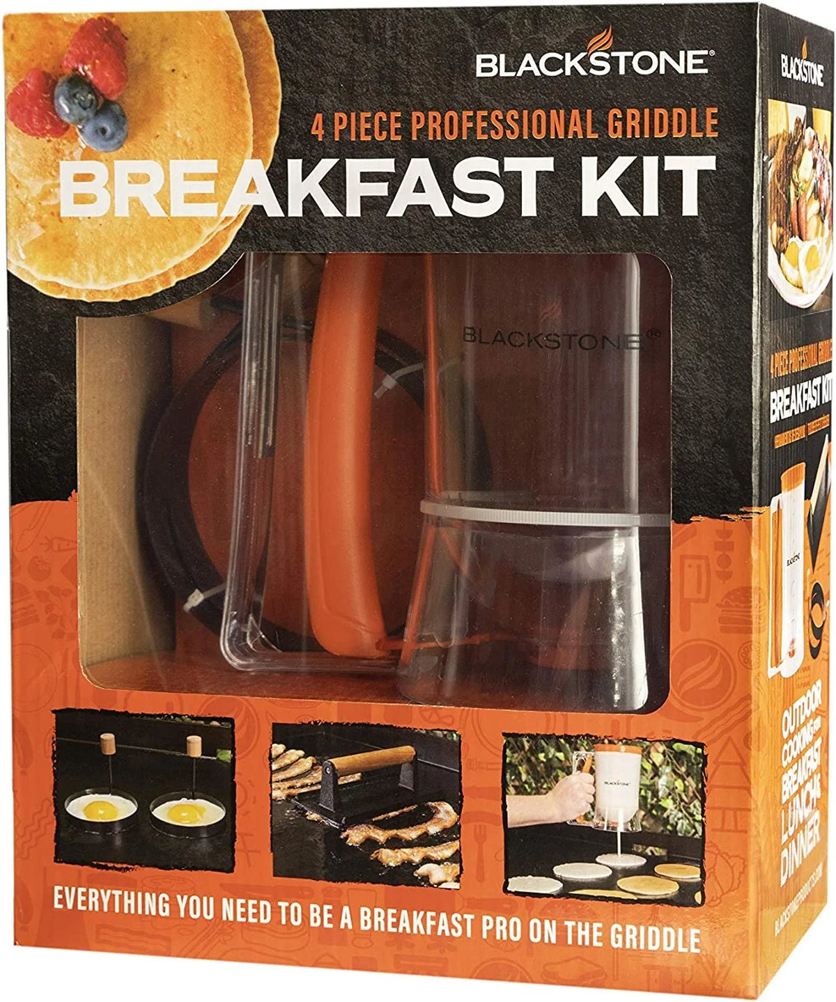 4 Piece Griddle Breakfast Kit with Batter Dispenser, Bacon Press, Egg Rings I4999