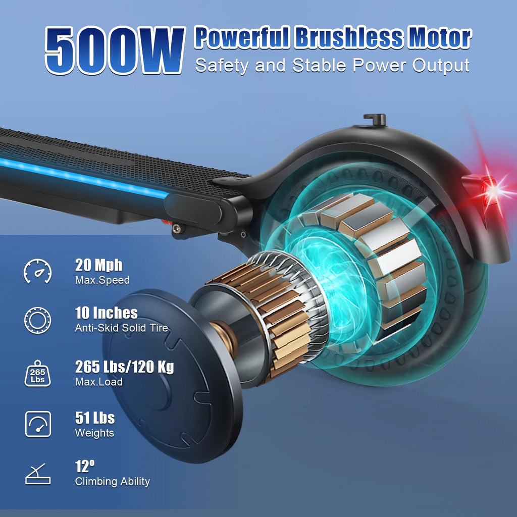 500W Foldable Electric Scooter, 10" Wheels, 20 mph, 20 mile Range, Dual Brakes I17624