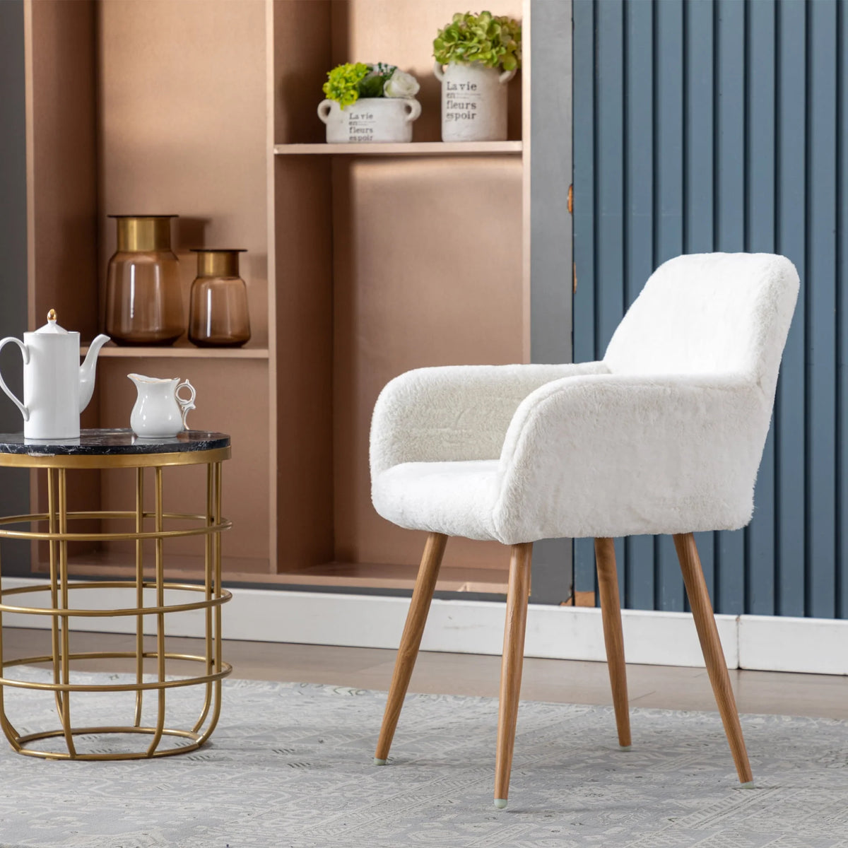 Faux Fur Dining Chairs with Solid Steel Leg T19024
