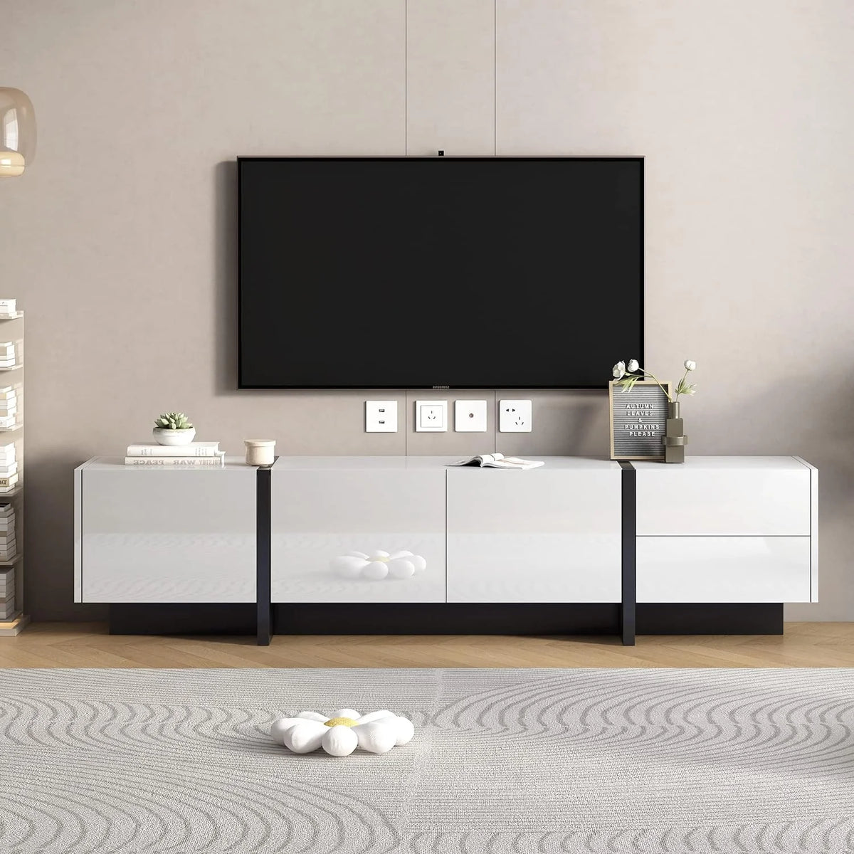 White Black Contemporary Rectangle TV Stand H776846