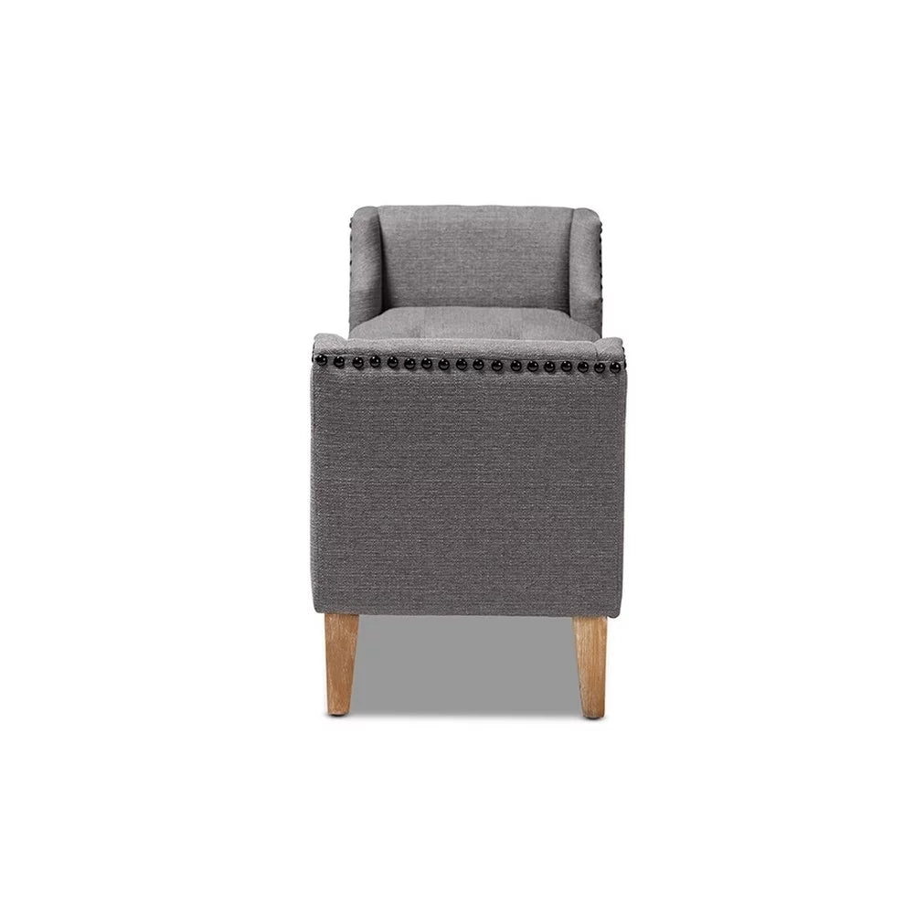Gray Linen Fabric Upholstered Wood Bench V813