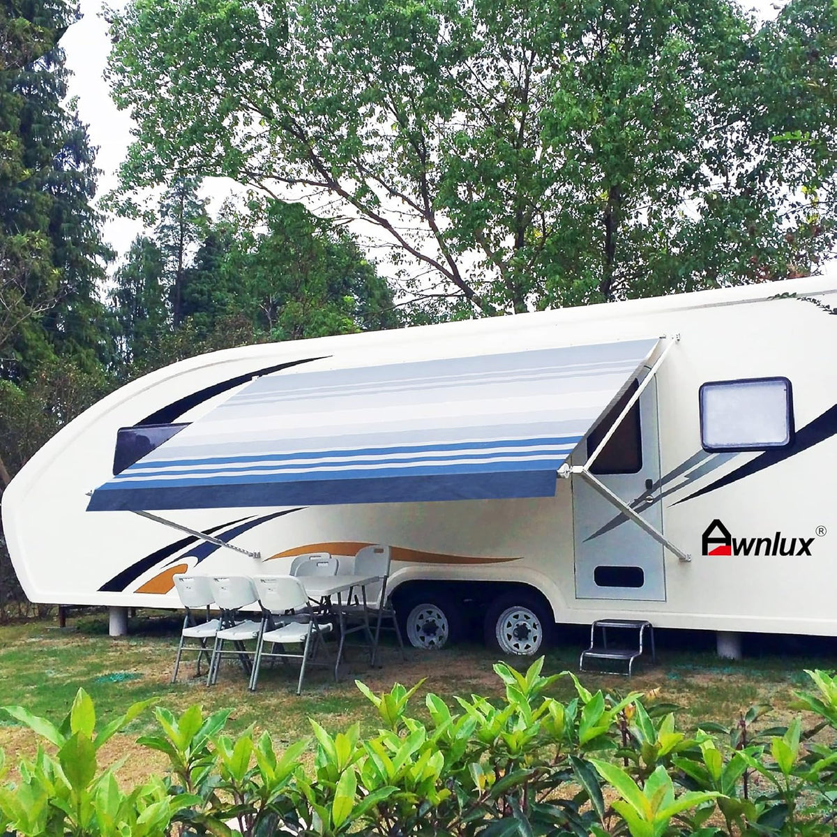 Black Ombre White 10' Vinyl RV Awning Fabric Replacement with Press Plate & Pull Strap N5278
