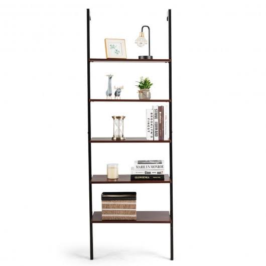 5-Tier Metal Frame Ladder Shelf Brown F71874