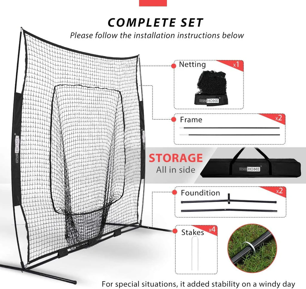 7 x 7 Feet Baseball Softball Practice Net with Strike Zone Target Tee and Carry Bag D114