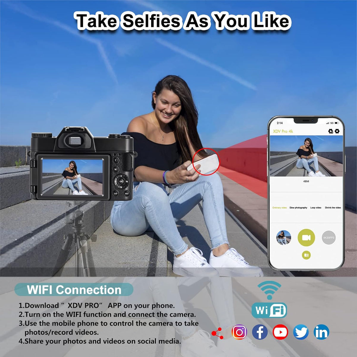 48MP 4K Digital Camera with WiFi and 3.0 Inch Flip Screen U3811