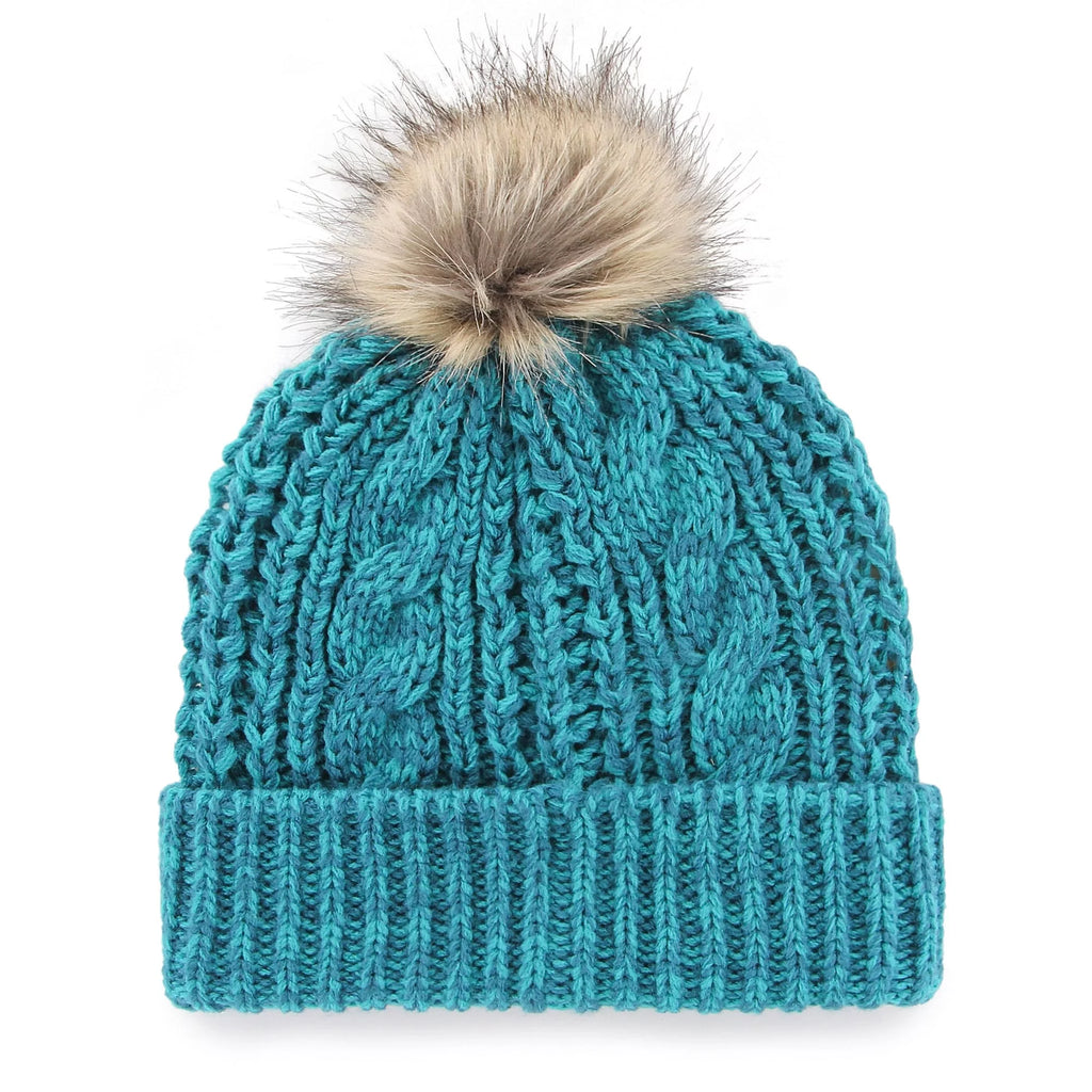 Teal Cuffed Knit Hat with Pom L652731