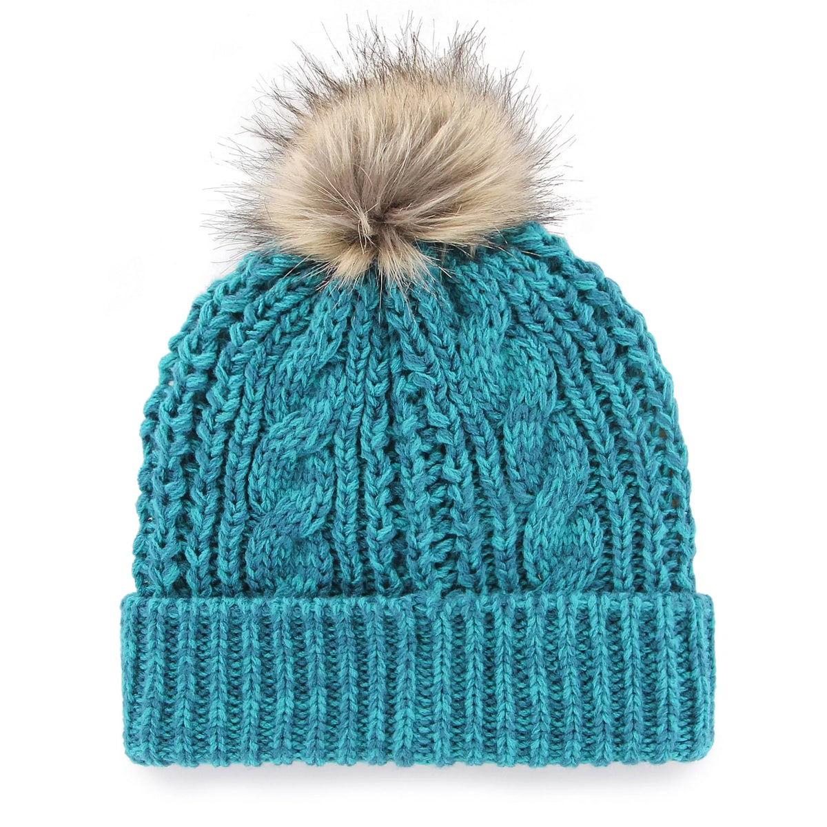 Teal Cuffed Knit Hat with Pom L652731