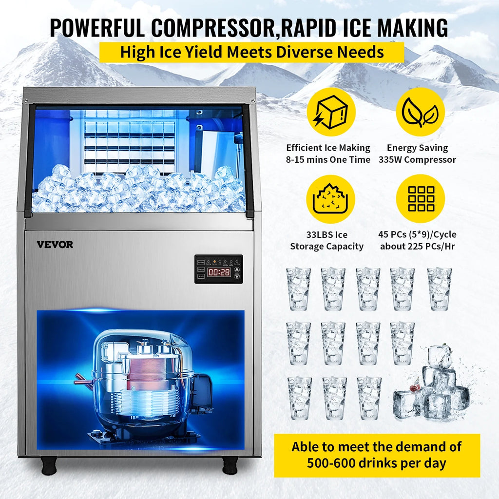 110V Commercial Ice Maker 120-130lbs/24H Stainless Steel X72432