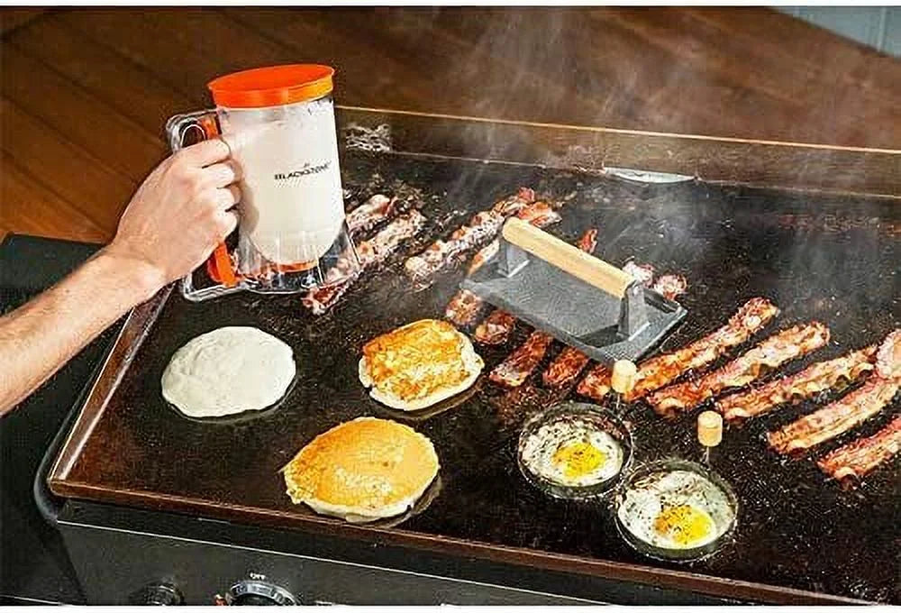 4 Piece Griddle Breakfast Kit with Batter Dispenser, Bacon Press, Egg Rings I4999