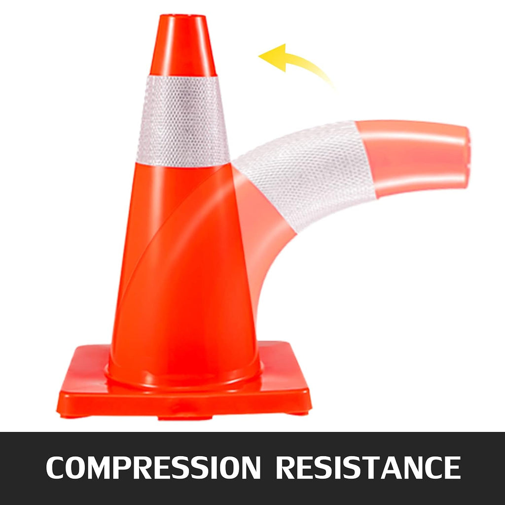 12 Pack 18" Orange Traffic Cones with Reflective Collars PVC Base O60720