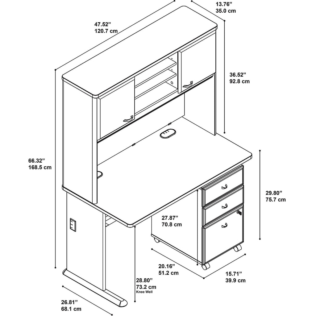 48W Desk with Hutch and Mobile File Cabinet A9552